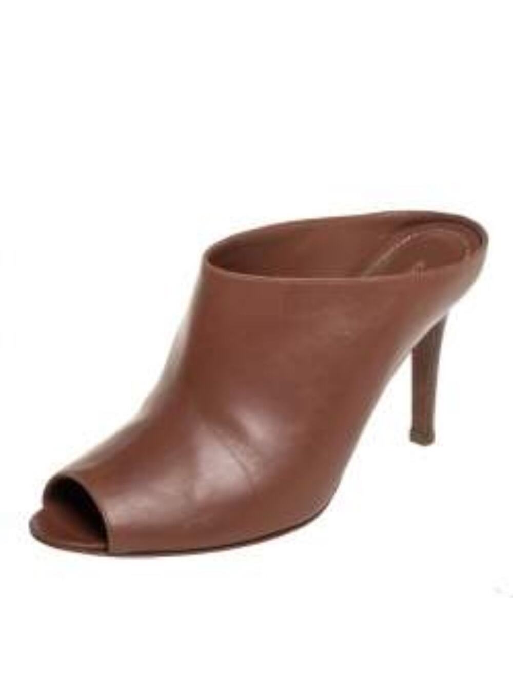 Sergio Rossi Brown Leather Peep Toe Mules Stiletto Sandals Italy - Size 37IT/7US